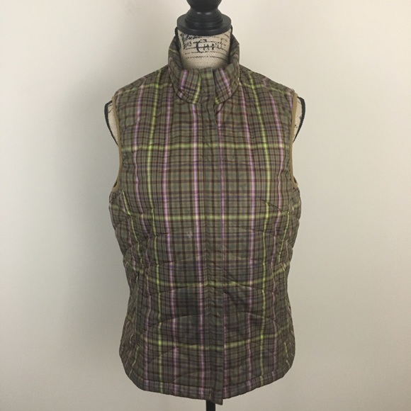 Lands’ End Vest Womens S  Green Quilted Full Zip Plaid Pockets - Picture 3 of 12